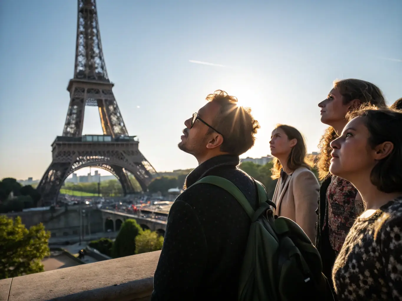 A well-preserved historical monument in France, with a group of tourists listening to a guide, showcasing the society's monument management program.